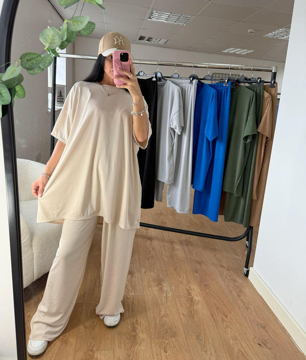 Kind Vibe Women's Baggy Style Two Piece Co ord Set (One Size 6-16) - Beige