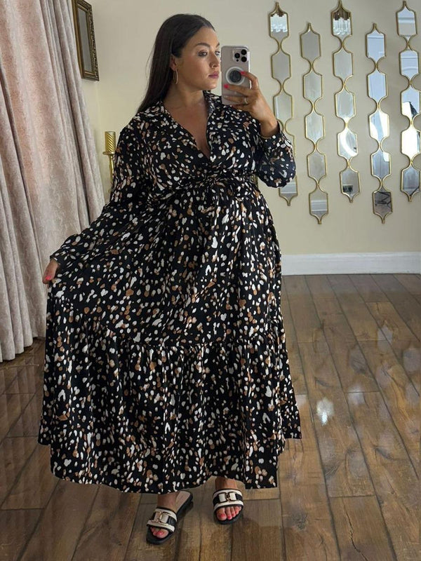 Kind Vibe Women's Printed Maxi Summer Belted Dress (One Size 8-20) - Black