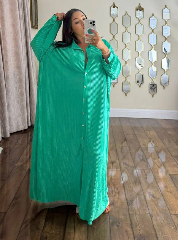 Kind Vibe Womens Pleated Satin Maxi Summer Dress (One Size 8-20) - Green