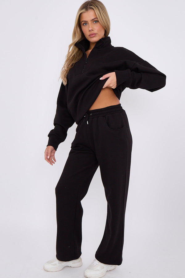 Kind Vibe Women's 1/2 Zip Top & Jogger Fleece Co-ord Set - Black