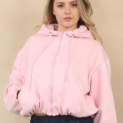Kind Vibe  Women's Bubble Hem Cropped Fleece Lined Jacket - Pink