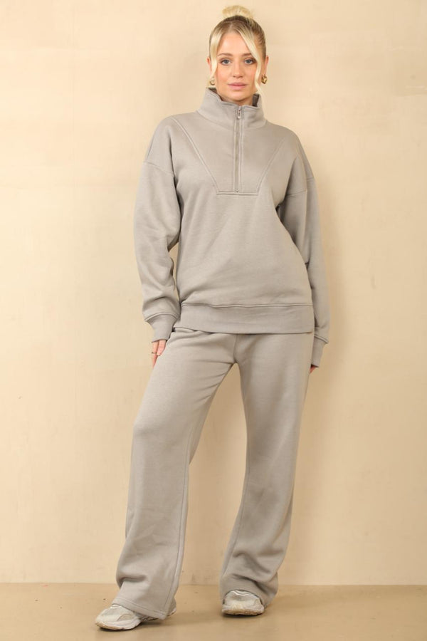 Kind Vibe Women's 1/2 Zip Top & Jogger Fleece Co-ord Set - Dove Grey