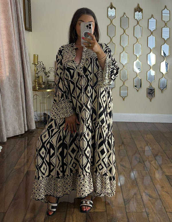 Kind Vibe Women's Maxi Summer Printed Dress (One Size 8-20) - Black