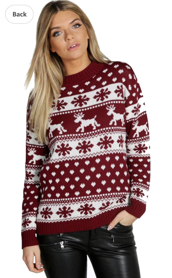 Kind Vibe Women's Snowflake Xmas Jumper - Wine