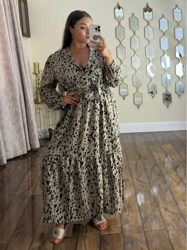 Kind Vibe Women's Printed Maxi Summer Belted Dress (One Size 8-20) - Beige