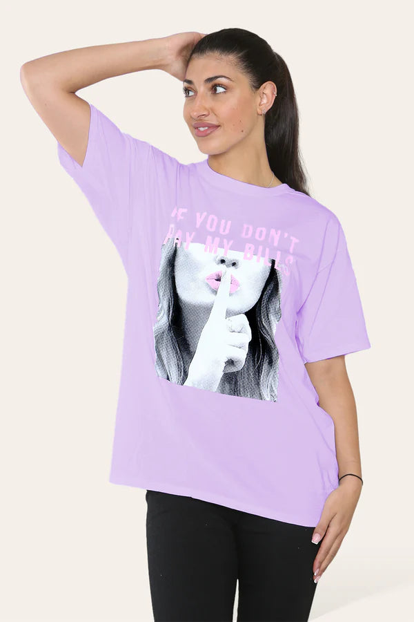 Kind Vibe Women's If You Don't Pay My Bills Printed Summer Loose Fitting Summer Top T Shirt Comfort - Pink
