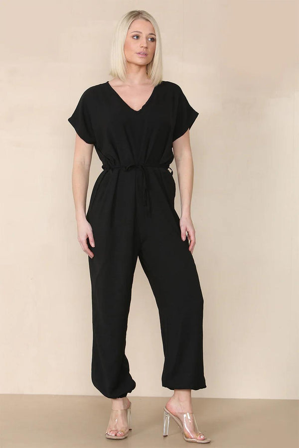 Kind Vibe Women's Tie Waist Stylish Harem Jumpsuit - Black