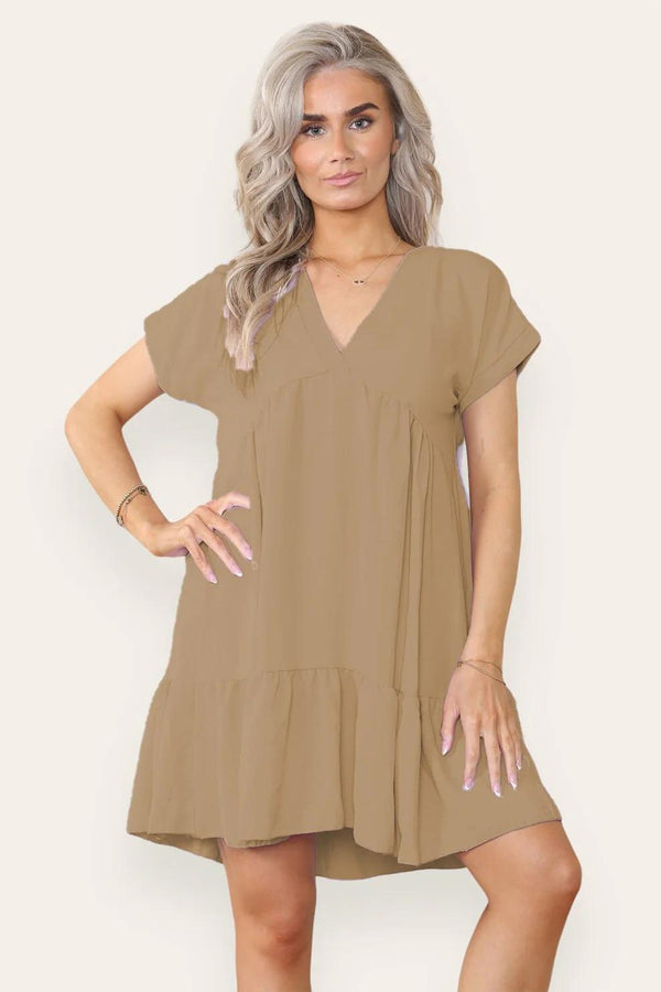 Kind Vibe Women's Fancy Style Tiered Smock Dress - Camel