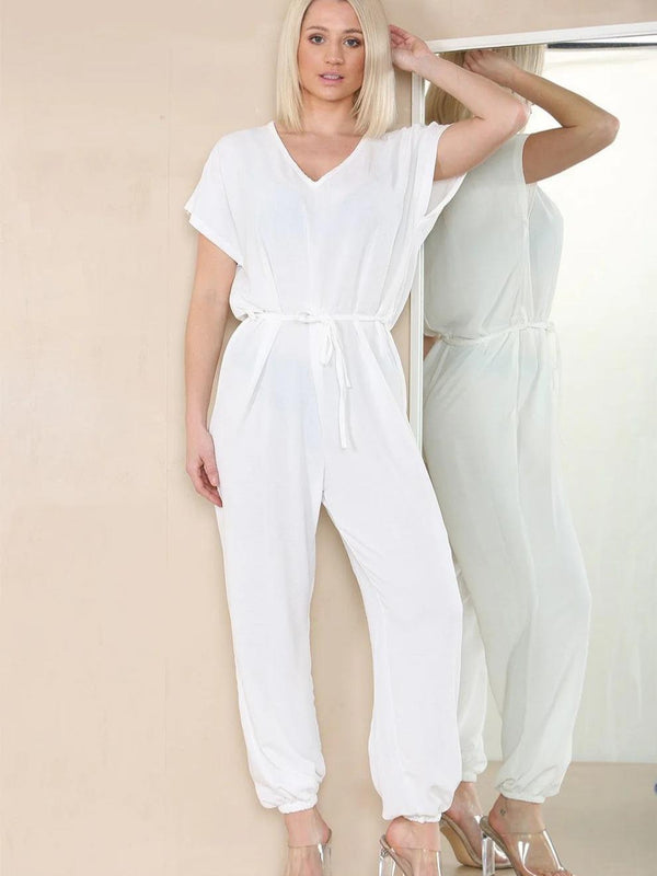 Kind Vibe Women's Tie Waist Stylish Harem Jumpsuit - Cream