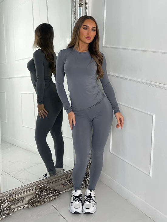Kind Vibe Women's Active Gymwear Top and Leggings Set - Charcoal
