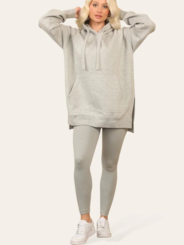 Kind Vibe Women's Side Split Front Pocket Over Size Hoodie - Dove Grey
