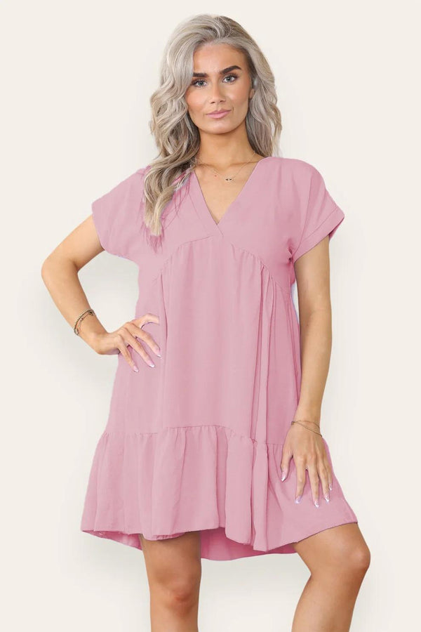 Kind Vibe Women's Fancy Style Tiered Smock Dress - Dusty Pink