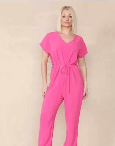 Kind Vibe Women's Tie Waist Stylish Harem Jumpsuit - Fuchsia