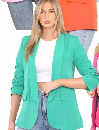Kind Vibe Women's Ruched Sleeve Lined Blazer - Green