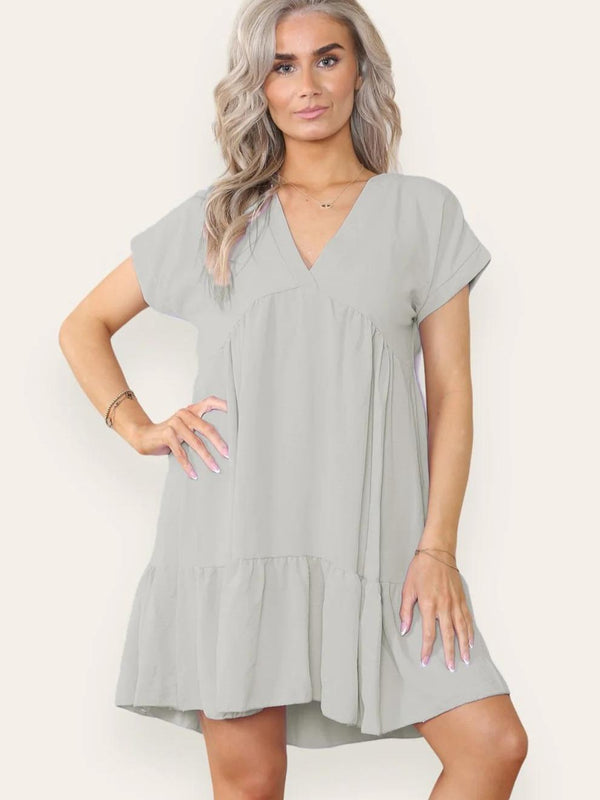 Kind Vibe Women's Fancy Style Tiered Smock Dress - Grey
