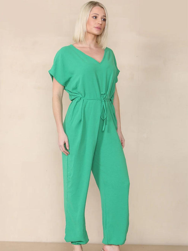 Kind Vibe Women's Tie Waist Stylish Harem Jumpsuit - Jade Green