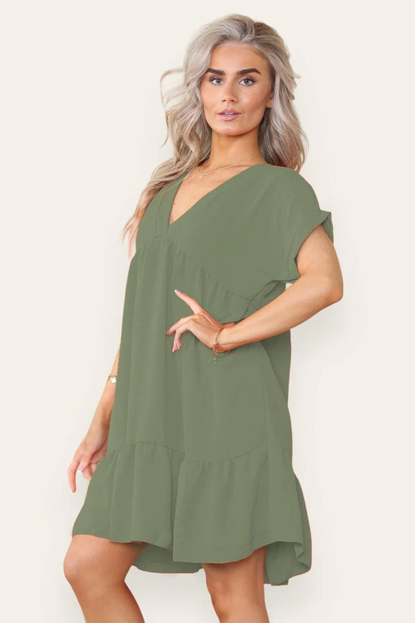 Kind Vibe Women's Fancy Style Tiered Smock Dress - Khaki