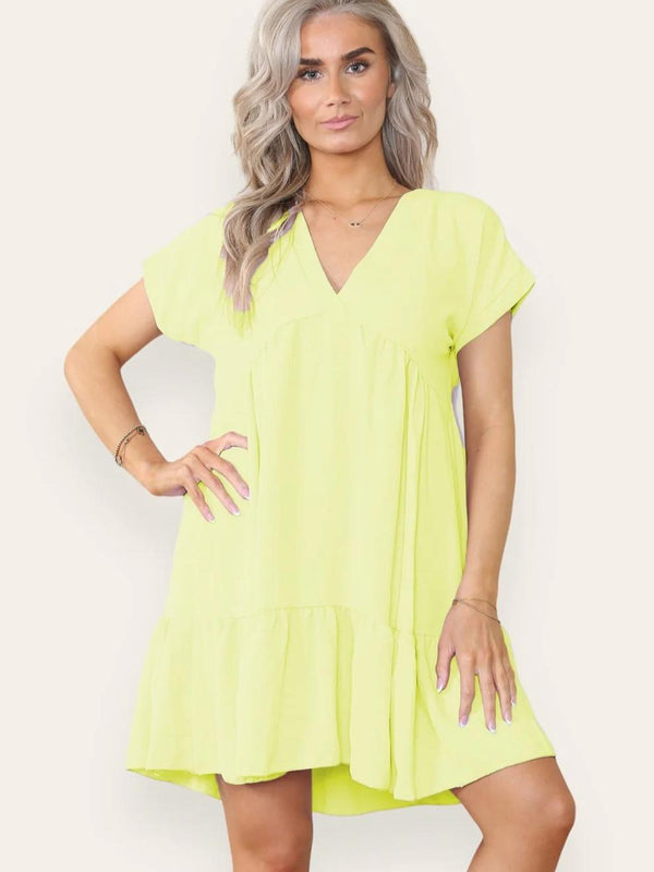 Kind Vibe Women's Fancy Style Tiered Smock Dress - Lemon