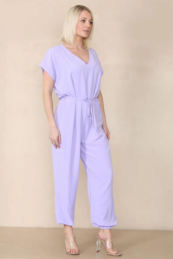 Kind Vibe Women's Tie Waist Stylish Harem Jumpsuit - Lilac