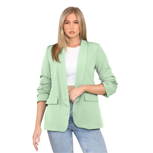 Kind Vibe Women's Ruched Sleeve Lined Blazer - Mint