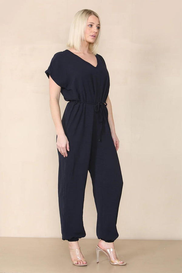 Kind Vibe Women's Tie Waist Stylish Harem Jumpsuit - Navy