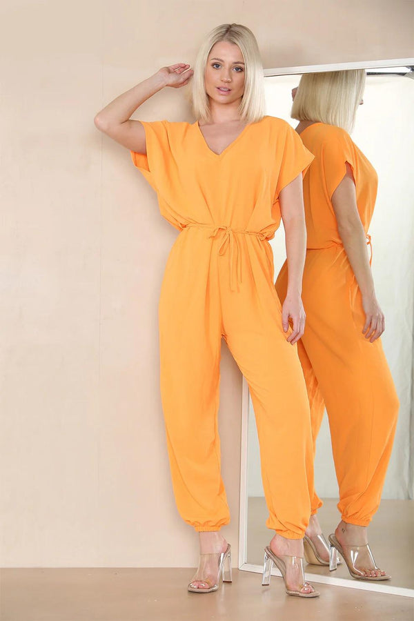 Kind Vibe Women's Tie Waist Stylish Harem Jumpsuit - Orange