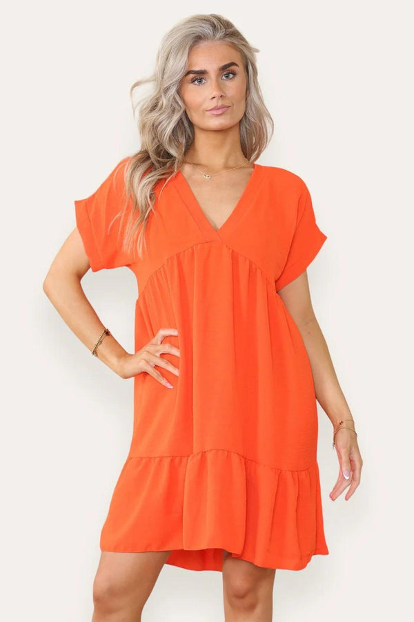Kind Vibe Women's Fancy Style Tiered Smock Dress - Orange