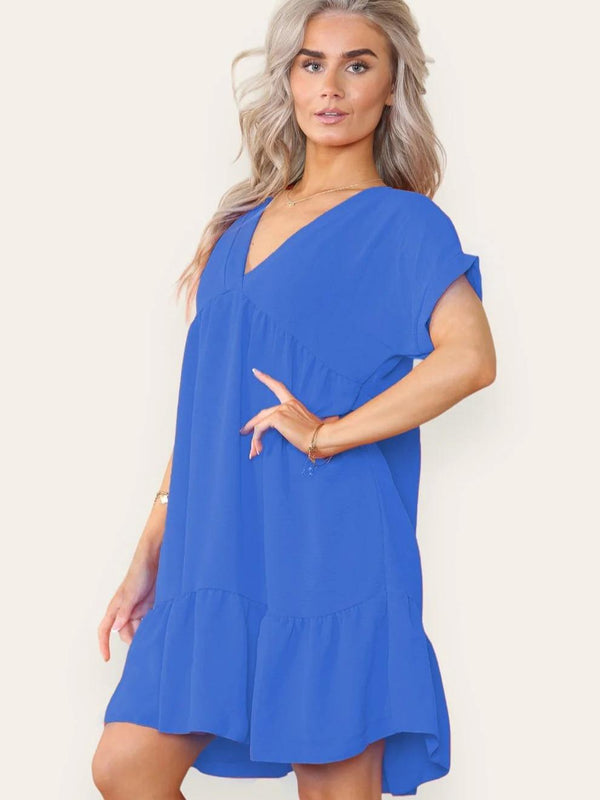Kind Vibe Women's Fancy Style Tiered Smock Dress - Royal Blue