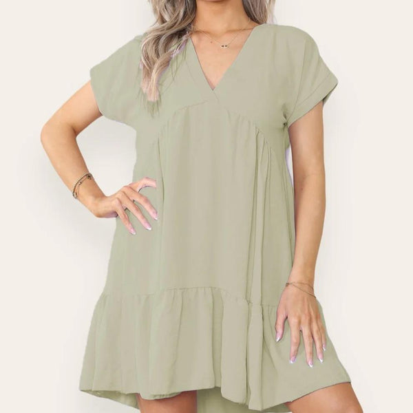 Kind Vibe Women's Fancy Style Tiered Smock Dress - Sage Green