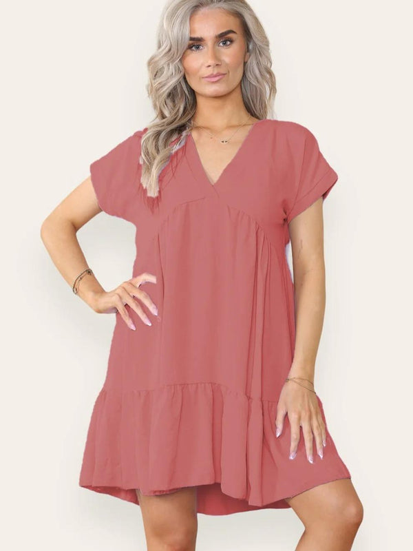 Kind Vibe Women's Fancy Style Tiered Smock Dress - Simon Pink