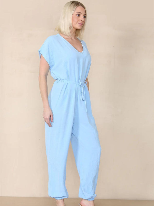 Kind Vibe Women's Tie Waist Stylish Harem Jumpsuit - Sky Blue