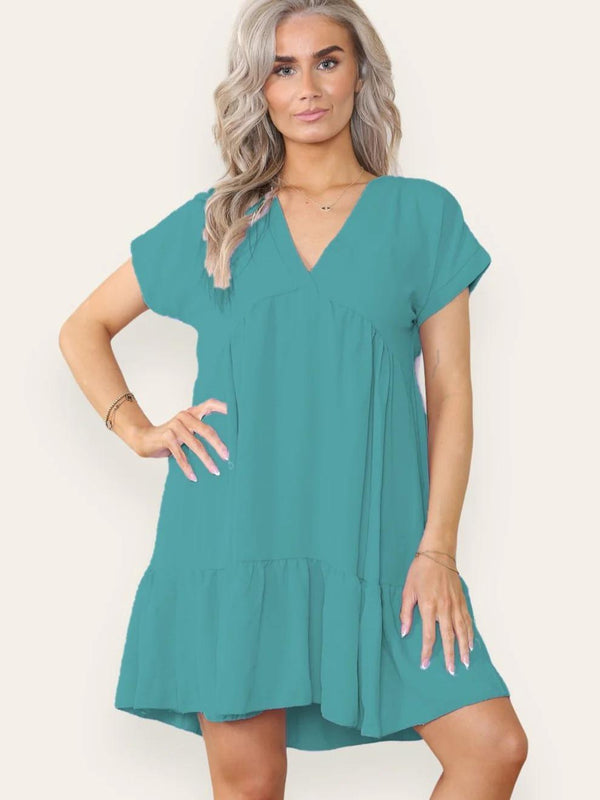 Kind Vibe Women's Fancy Style Tiered Smock Dress - Turquoise