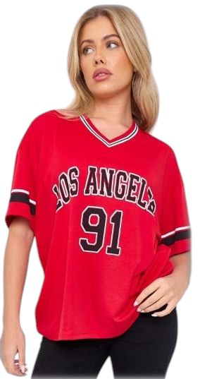 Kind Vibe Women's Los Angeles 91 Jersey T-Shirt Top - Red
