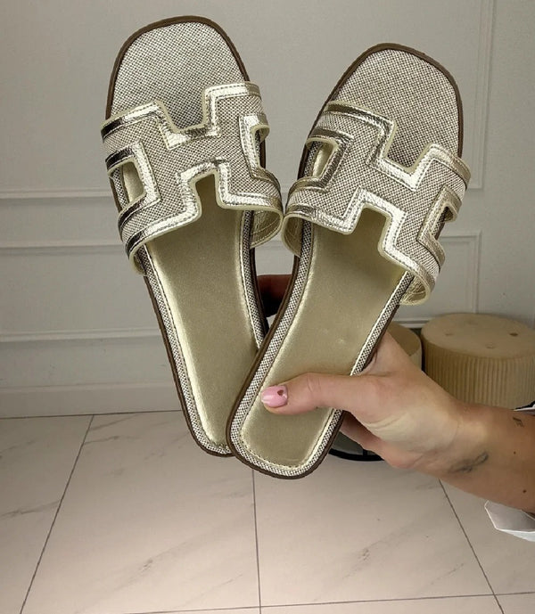 Kind Vibe Women's Faux Leather Summer Flats Sandals Footwear - Gold