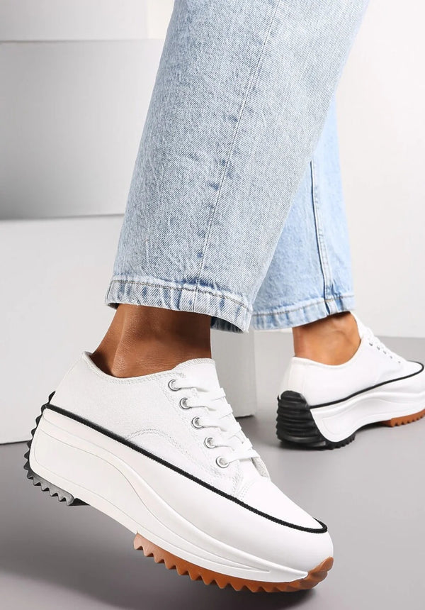 Kind Vibe Women's Ladies Platform Chunky Sole Canvas Trainers Sneaker - White