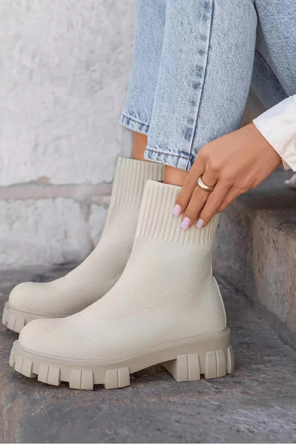 Kind Vibe Women's Knitted Sock Pull On Chunky Ankle Boots