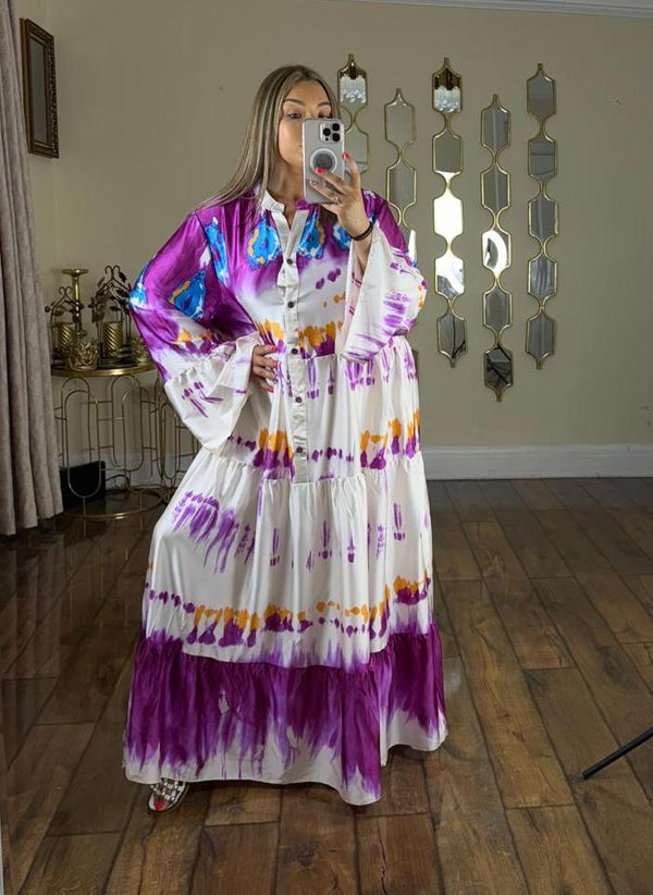 H.O.S Women's Ladies Printed Summer Modest Maxi Dress - Purple