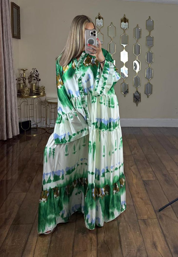 H.O.S Women's Ladies Printed Summer Modest Maxi Dress - Green
