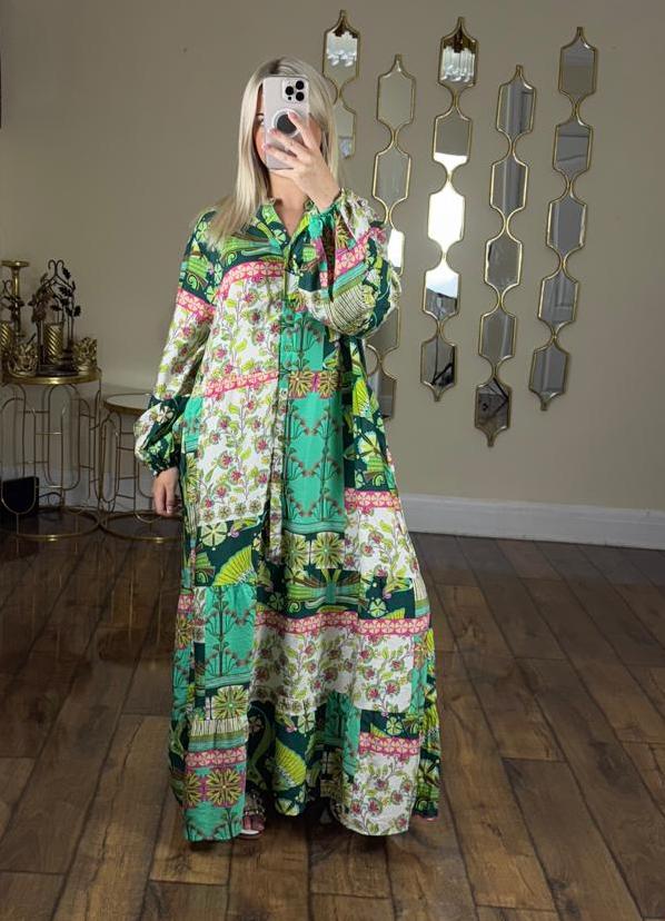 H.O.S Women's Ladies Printed Summer Modest Maxi Dress - Green