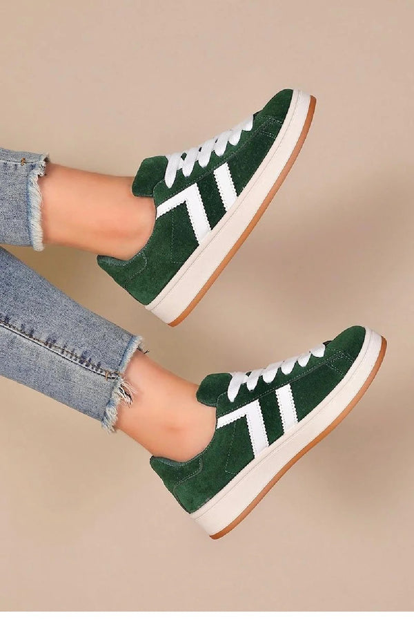 Kind Vibe Women's Faux Suede Lace up Side Detail Designer Trainers - Green