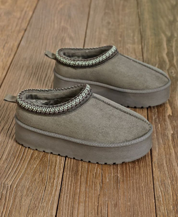 Kind Vibe Women's Faux Suede Fur Platform Slippers - Olive