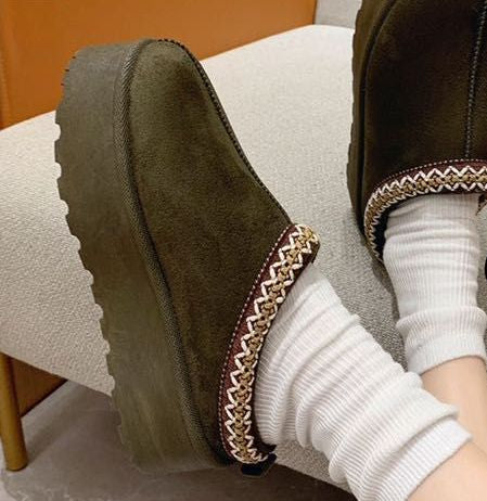 Kind Vibe Women's Faux Suede Fur Platform Slippers - Army Green Yellow