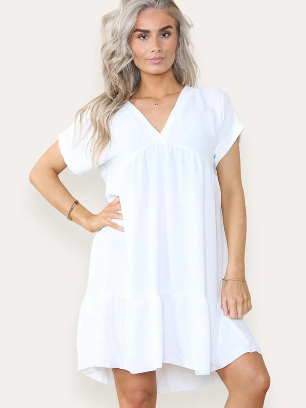 Kind Vibe Women's Fancy Style Tiered Smock Dress - White Cream