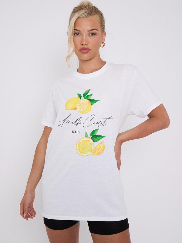 Kind Vibe Women's Amalfi Coast Graphic Printed T-Shirt Casual and Comfortable Fit Tee - White