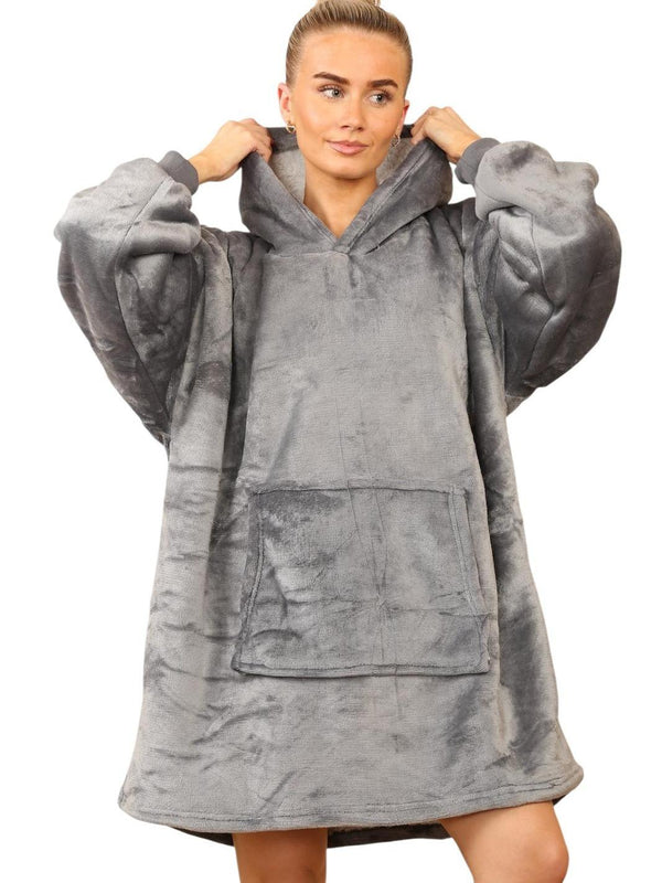 Kind vibe Women's Oversized Super Soft Sherpa Blanket Fleece warm Unisex Sweatshirt Fit All Sizes Hoodie  -  Grey