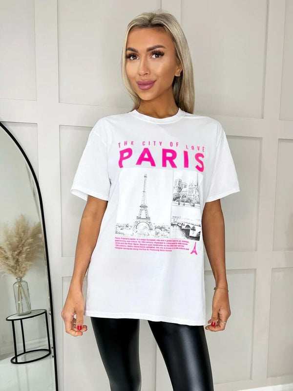 Kind Vibe Women's Paris Slogan Oversized T-Shirt - White