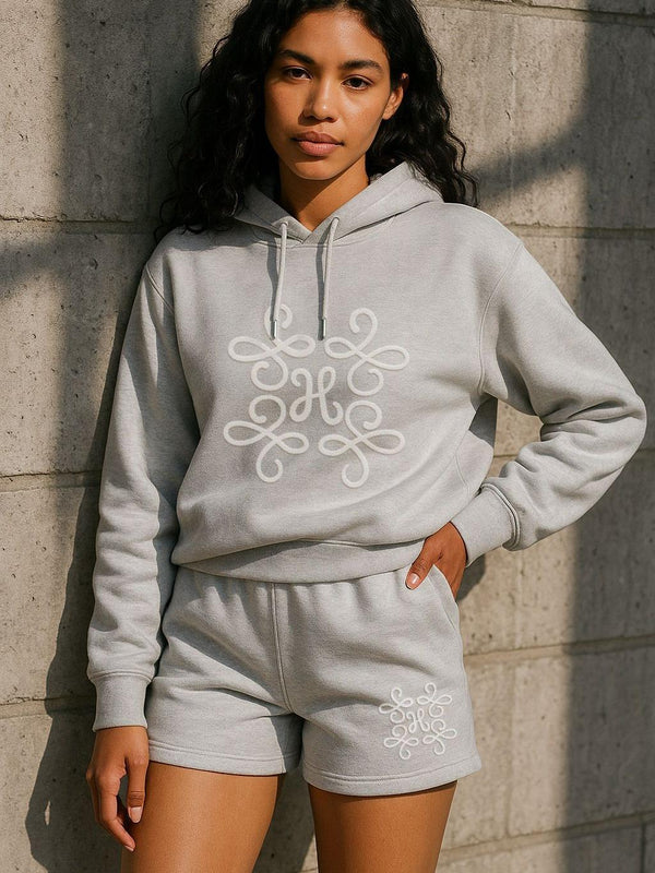 Kind vibe Women's Embroidered Hoodie & Shorts Fleece Co-ord Set - Grey