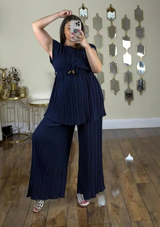 Kind Vibe Womens 2 Piece Pleated Belted Co Ord Set (One Size 6-18)