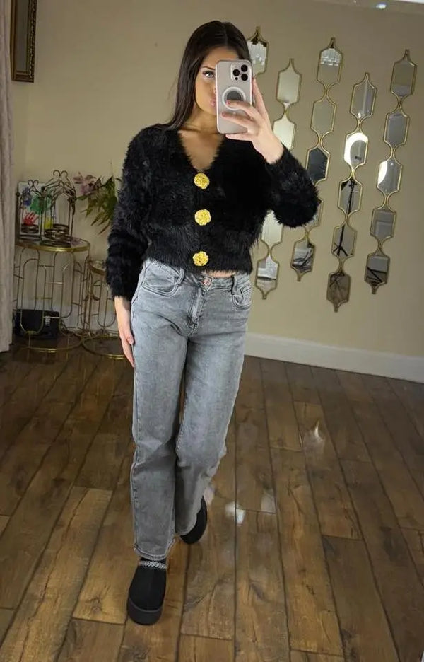 Kind Vibe Women's Fluffy Button Cardigan-Stunning Colours (One Size 6-14)