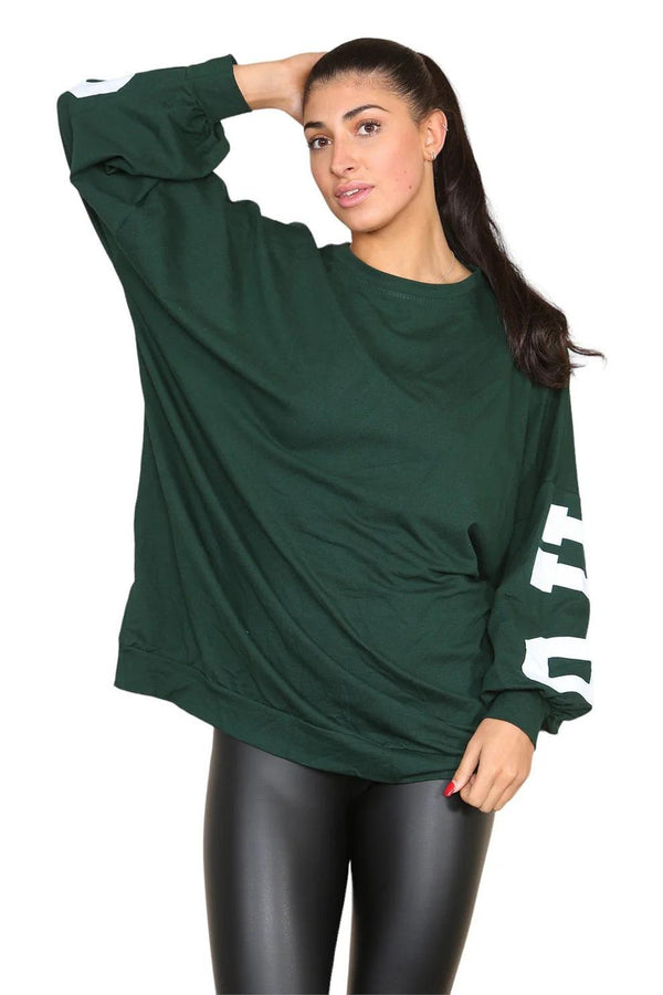 Kind Vibe Women's Buffalo Slogan Print Oversized Jumper Dress One Size (6-18) - Forest Green